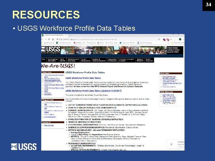 34 RESOURCES • USGS Workforce Profile Data Tables 