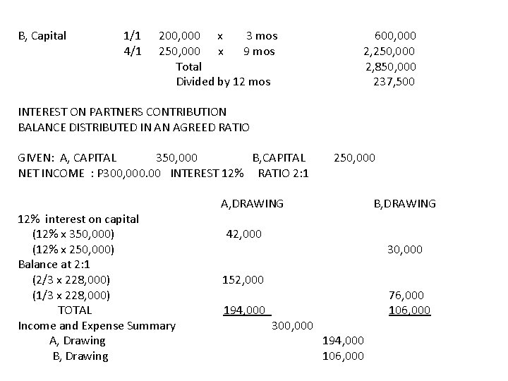 B, Capital 1/1 4/1 200, 000 x 3 mos 250, 000 x 9 mos