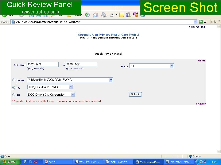 Screen Shot Quick Review Panel (www. uphcp. org) www. uphcp. org 