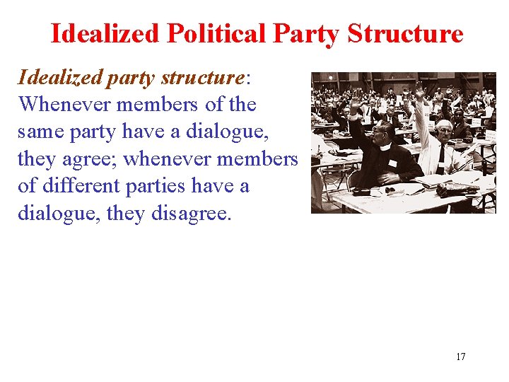 Idealized Political Party Structure Idealized party structure: Whenever members of the same party have