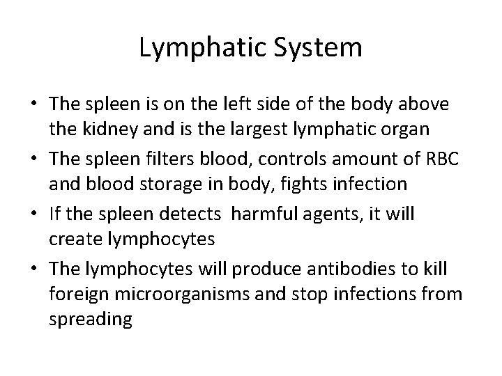 Lymphatic System • The spleen is on the left side of the body above