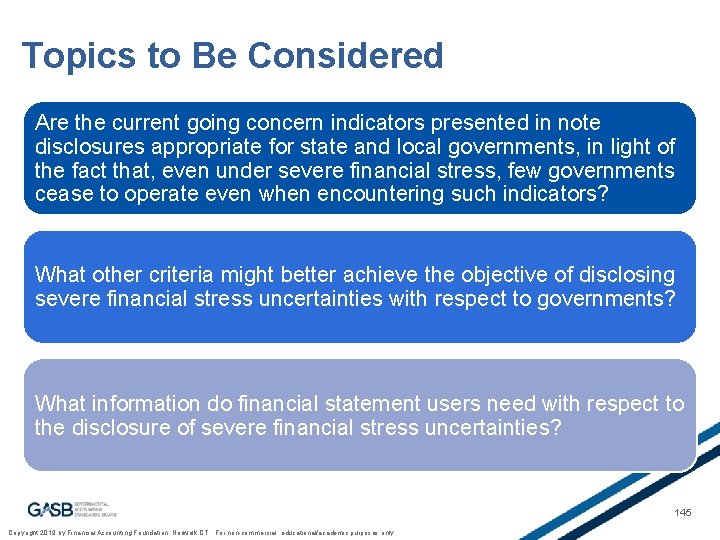 Topics to Be Considered Are the current going concern indicators presented in note disclosures