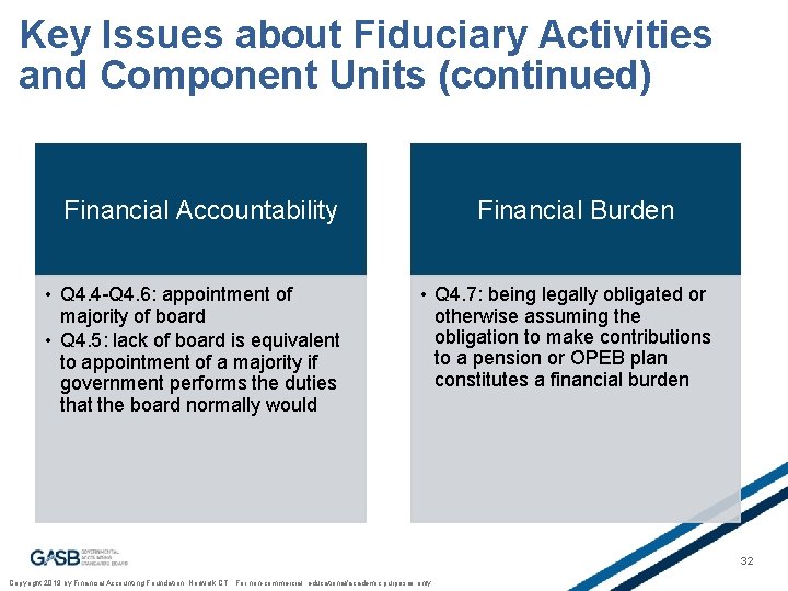 Key Issues about Fiduciary Activities and Component Units (continued) Financial Accountability • Q 4.