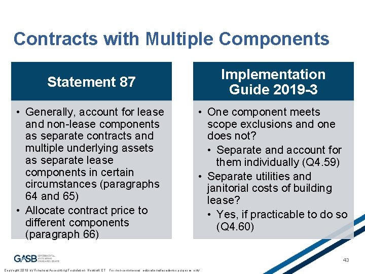 Contracts with Multiple Components Statement 87 Implementation Guide 2019 -3 • Generally, account for
