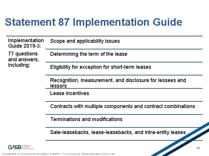 Statement 87 Implementation Guide Implementation Scope and applicability issues Guide 2019 -3: 77 questions