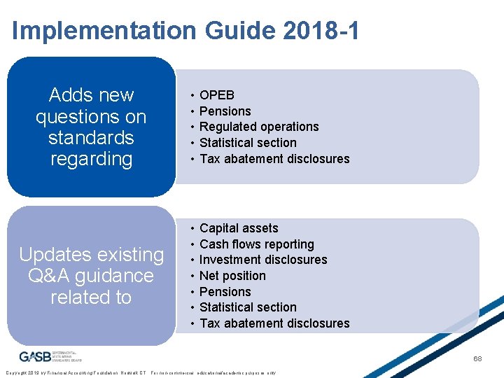 Implementation Guide 2018 -1 Adds new questions on standards regarding • • • OPEB