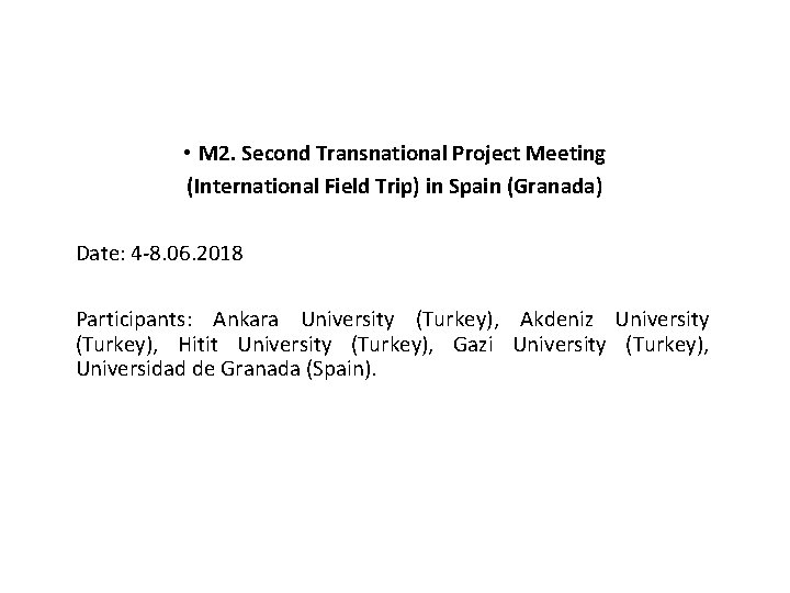  • M 2. Second Transnational Project Meeting (International Field Trip) in Spain (Granada)