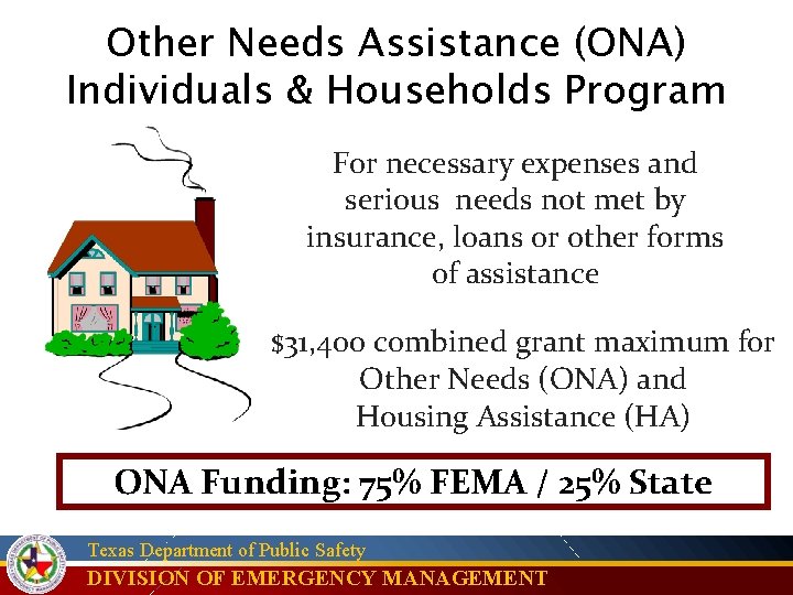 Other Needs Assistance (ONA) Individuals & Households Program For necessary expenses and serious needs