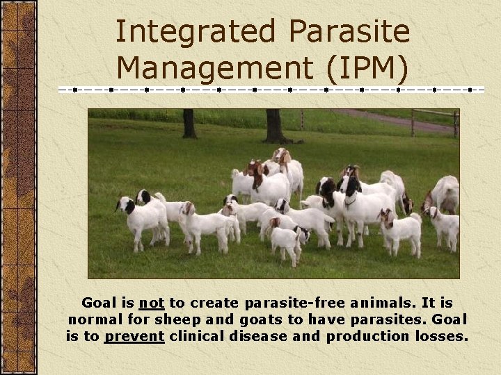 Integrated Parasite Management (IPM) Goal is not to create parasite-free animals. It is normal