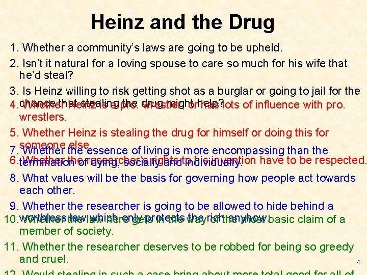 Heinz and the Drug 1. Whether a community’s laws are going to be upheld.