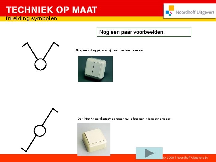 Inleiding symbolen Nog een paar voorbeelden. Nog een vlaggetje erbij: een serieschakelaar Ook hier