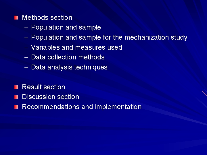 Methods section – Population and sample for the mechanization study – Variables and measures