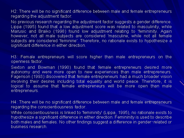 H 2: There will be no significant difference between male and female entrepreneurs regarding