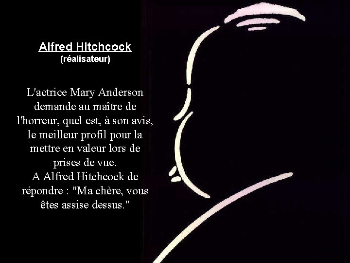 Alfred Hitchcock (réalisateur) L'actrice Mary Anderson demande au maître de l'horreur, quel est, à