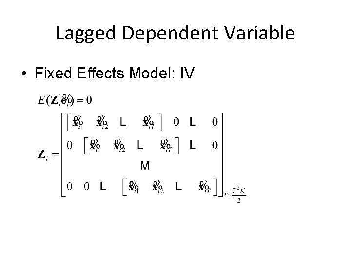 Lagged Dependent Variable • Fixed Effects Model: IV 