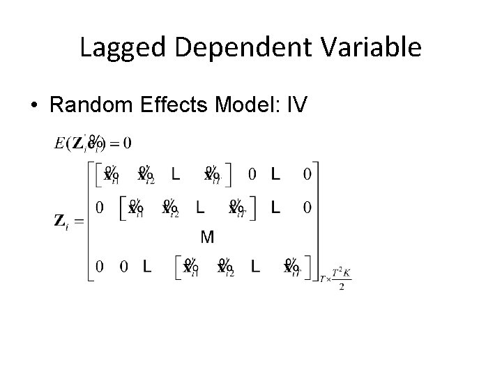 Lagged Dependent Variable • Random Effects Model: IV 
