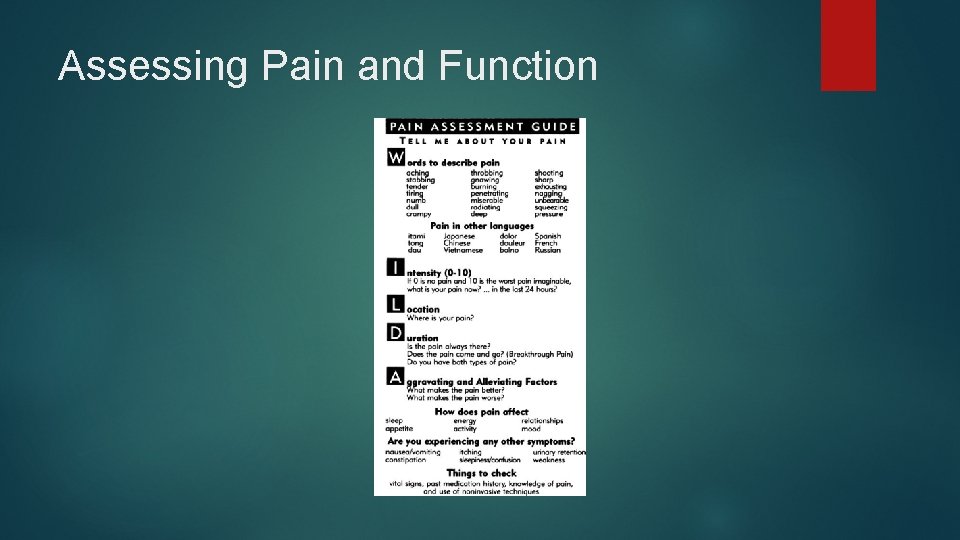 Assessing Pain and Function 