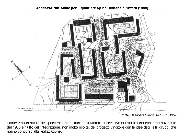 Concorso Nazionale per il quartiere Spine Bianche a Matera (1955) fonte: Casabella Continuità n.