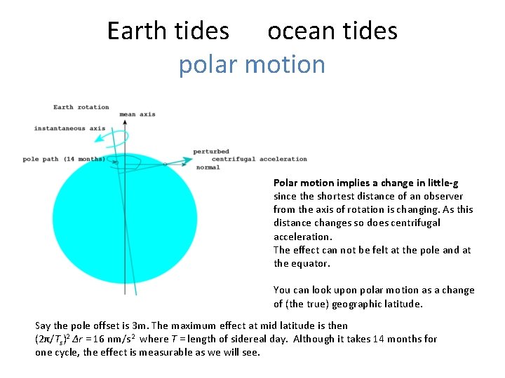 Earth tides ocean tides polar motion Polar motion implies a change in little-g since