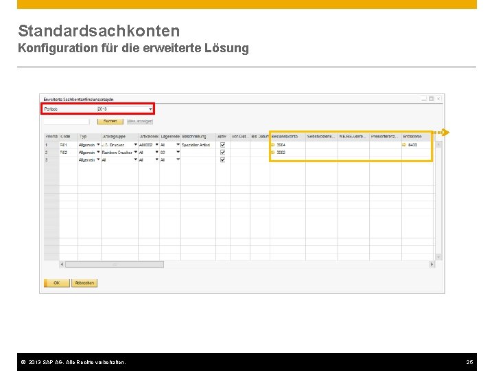Standardsachkonten Konfiguration für die erweiterte Lösung © 2013 SAP AG. Alle Rechte vorbehalten. 25