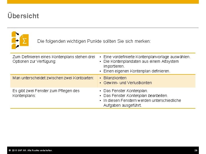 Übersicht Die folgenden wichtigen Punkte sollten Sie sich merken: Zum Definieren eines Kontenplans stehen