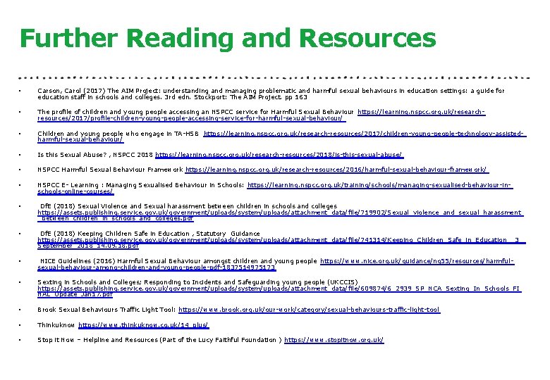 Further Reading and Resources • Carson, Carol (2017) The AIM Project: understanding and managing