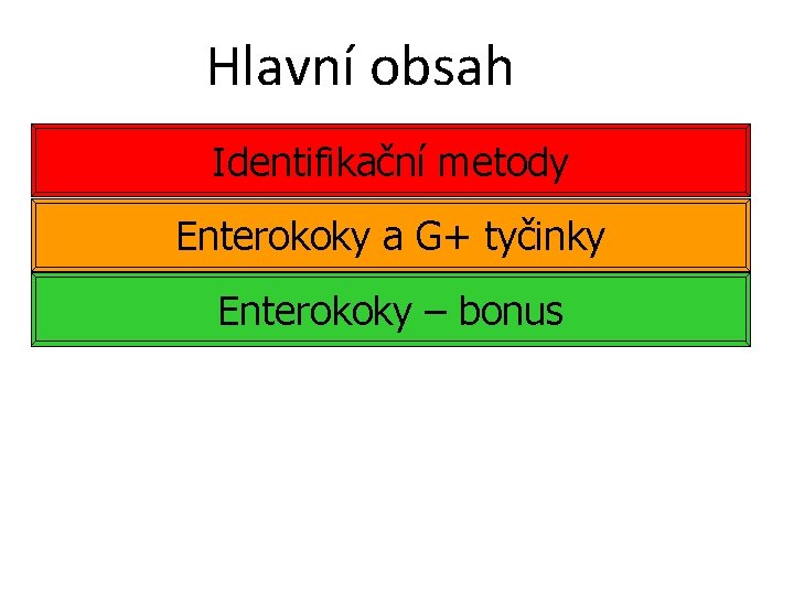 Hlavní obsah Identifikační metody Enterokoky a G+ tyčinky Enterokoky – bonus 