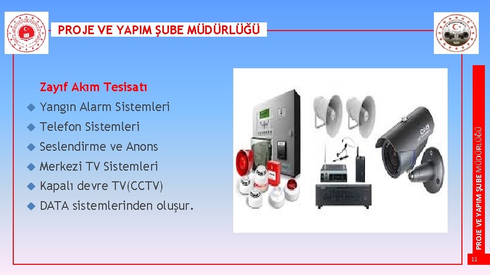 PROJE VE YAPIM ŞUBE MÜDÜRLÜĞÜ Yangın Alarm Sistemleri Telefon Sistemleri Seslendirme ve Anons Merkezi