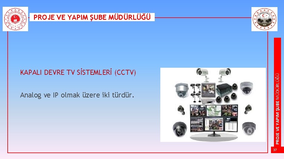KAPALI DEVRE TV SİSTEMLERİ (CCTV) Analog ve IP olmak üzere iki türdür. PROJE VE