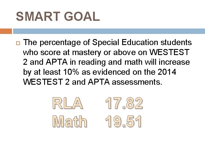 SMART GOAL The percentage of Special Education students who score at mastery or above