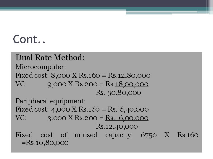 Cont. . Dual Rate Method: Microcomputer: Fixed cost: 8, 000 X Rs. 160 =