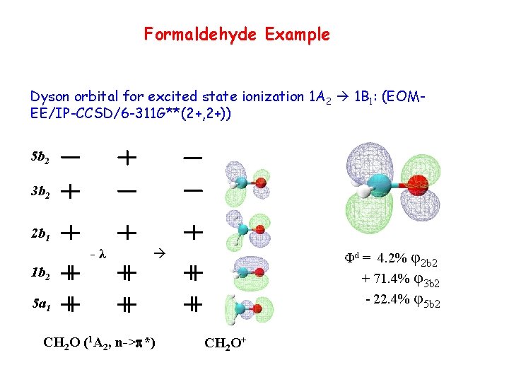 Formaldehyde Example Dyson orbital for excited state ionization 1 A 2 1 B 1: