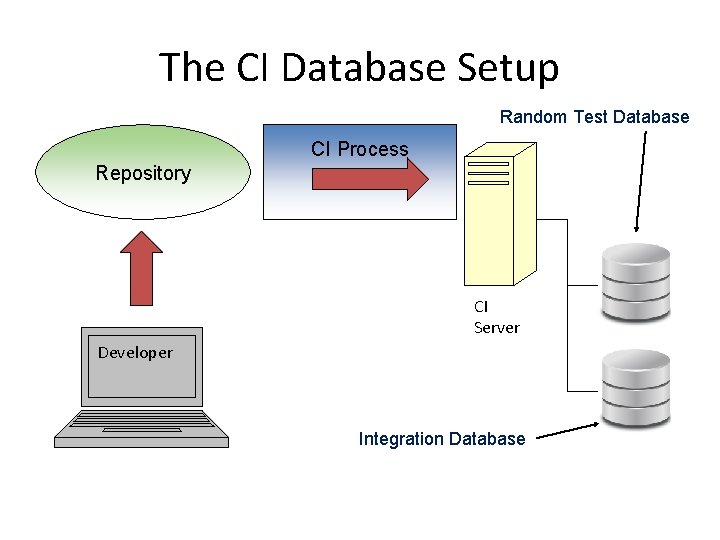 The CI Database Setup Random Test Database CI Process Repository CI Server Developer Integration