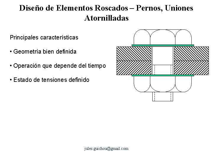 Diseño de Elementos Roscados – Pernos, Uniones Atornilladas Principales características • Geometría bien definida