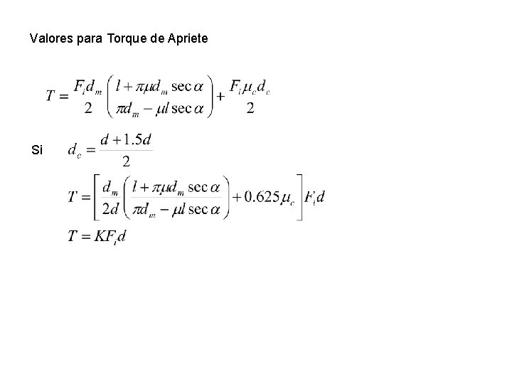 Valores para Torque de Apriete Si 