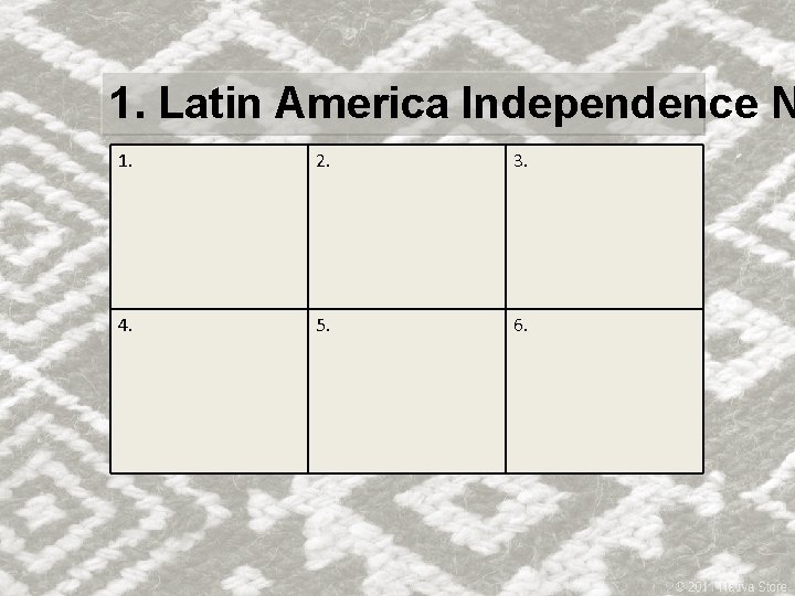 1. Latin America Independence N 1. 2. 3. 4. 5. 6. 
