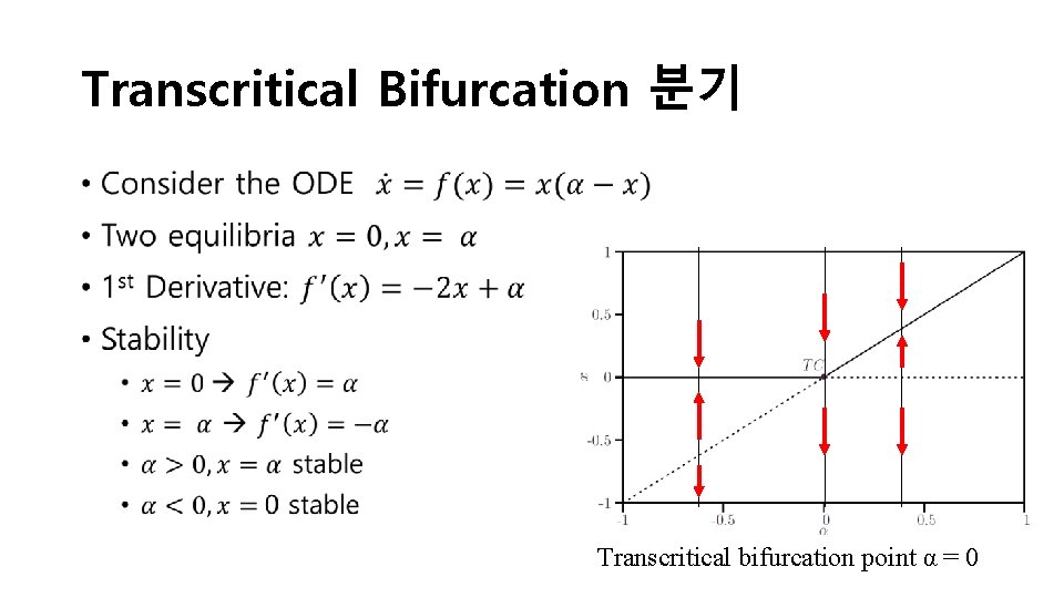 Transcritical Bifurcation 분기 • Transcritical bifurcation point α = 0 