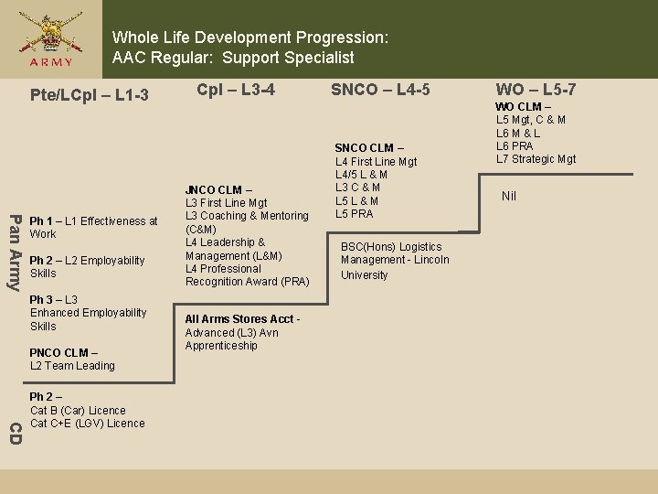 Whole Life Development Progression: AAC Regular: Support Specialist Pte/LCpl – L 1 -3 Pan