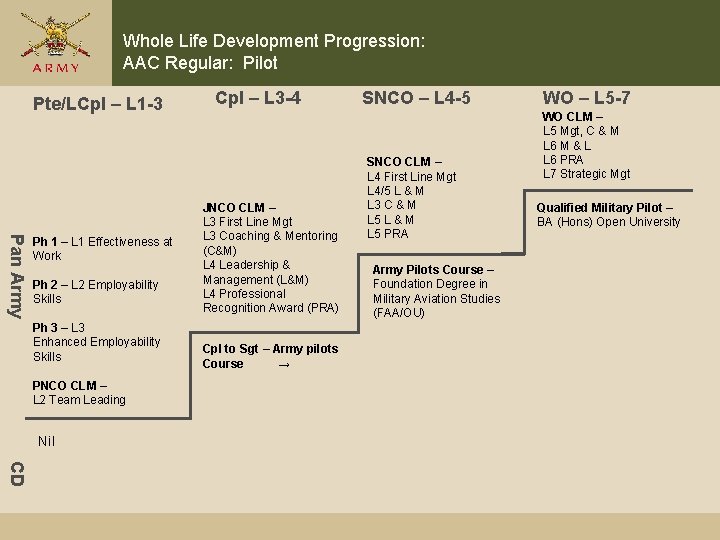 Whole Life Development Progression: AAC Regular: Pilot Pte/LCpl – L 1 -3 Pan Army