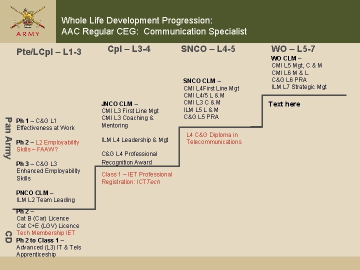 Whole Life Development Progression: AAC Regular CEG: Communication Specialist Pte/LCpl – L 1 -3