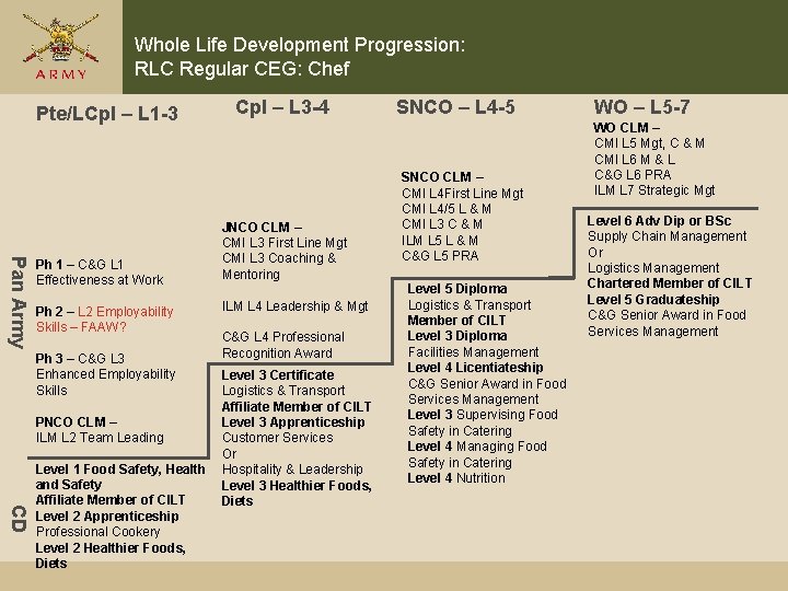 Whole Life Development Progression: RLC Regular CEG: Chef Pte/LCpl – L 1 -3 Pan