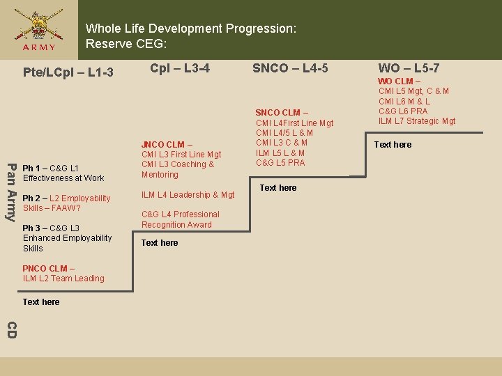 Whole Life Development Progression: Reserve CEG: Pte/LCpl – L 1 -3 Pan Army Ph