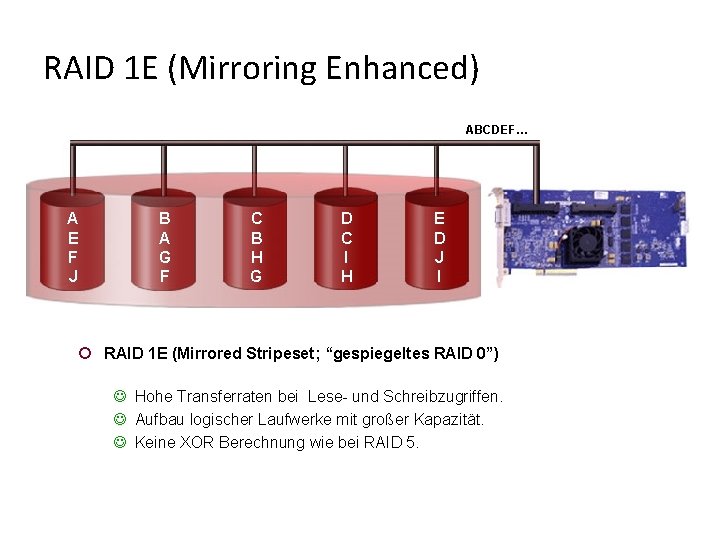 RAID 1 E (Mirroring Enhanced) ABCDEF… A E F J B A G F