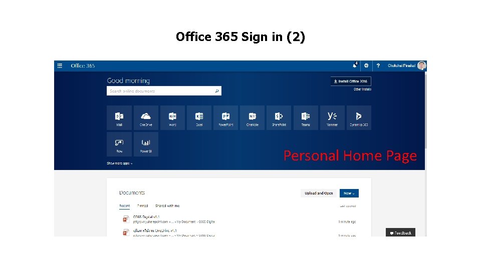 Office 365 Sign in (2) Personal Home Page 