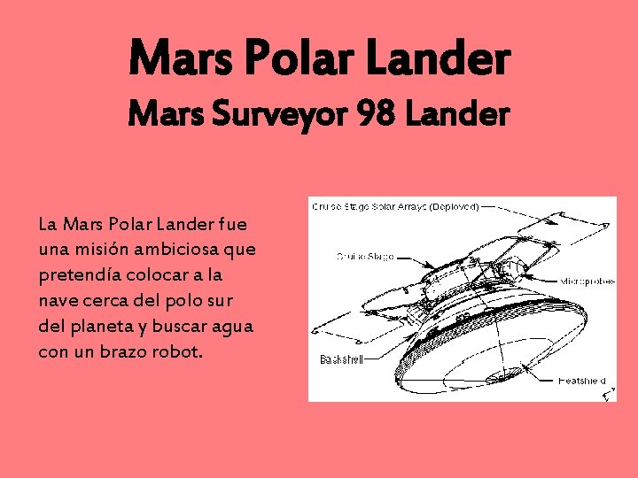 Mars Polar Lander Mars Surveyor 98 Lander La Mars Polar Lander fue una misión