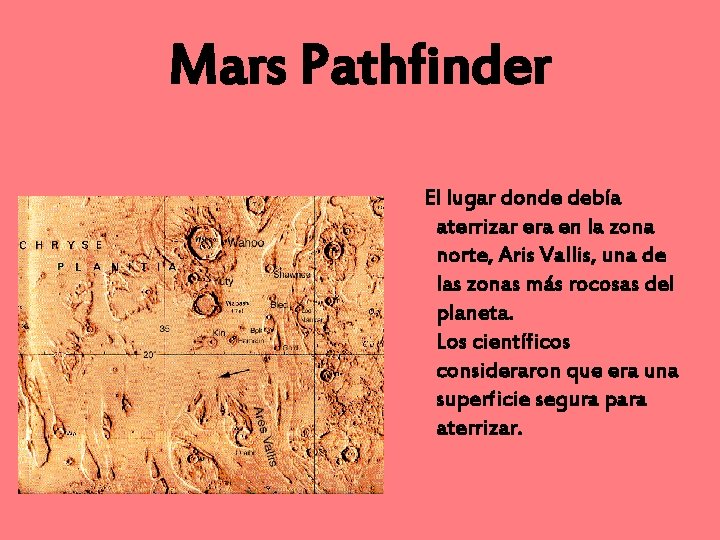 Mars Pathfinder El lugar donde debía aterrizar era en la zona norte, Aris Vallis,