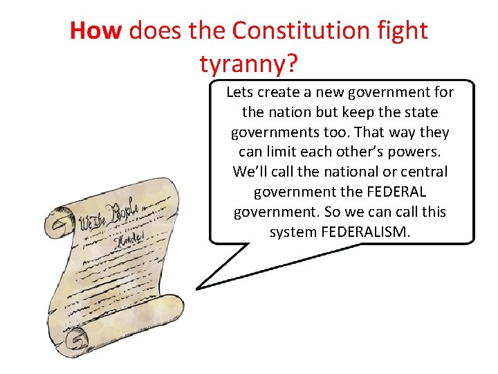 How does the Constitution fight tyranny? Lets create a new government for the nation