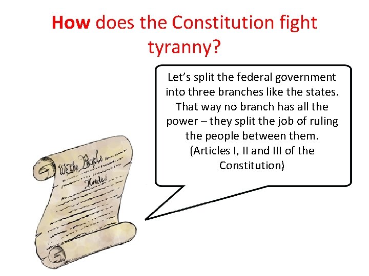 How does the Constitution fight tyranny? Let’s split the federal government into three branches