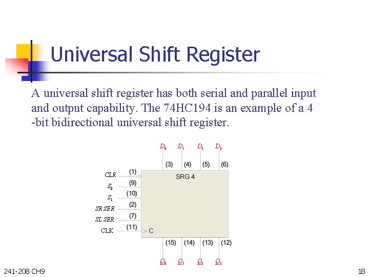 Universal Shift Register A universal shift register has both serial and parallel input and