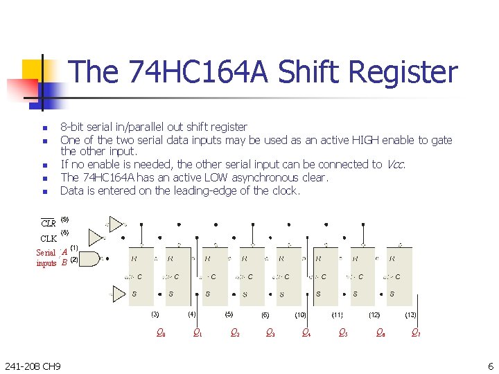 The 74 HC 164 A Shift Register n n n 8 -bit serial in/parallel